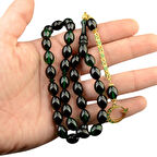 Özel Seri Arpa Kesim Gümüş Püsküllü 12x9 mm Ateş Kehribar Tesbih 