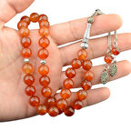 Küre Kesim 10x10 mm Doğal Akik Taşı Alpaka Püsküllü Tesbih 