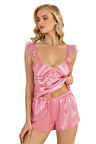 Aria's Closet Pembe Saten Şort Takımı 9212