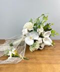 Gelin Çiçeği Yapay Çiçek Beyaz Islak Orkide Gala Pamuk Şakayık Ve Yeşillik Gelin Buketi