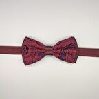 MORDİNO Bordo Kırmızı Şal Desenli Papyon