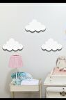 Beyaz Bulut 3 Lü Set Bulut Ahşap Duvar Dekoru Çocuk Odası Süsü