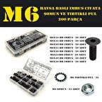 200 Parça M6 Havşa Baş İmbus Cıvata Somun ve Pul Seti