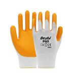 Beybi Pn5 Polyester Örme Nitril Iş Eldiveni 12 Çift Beyaz – Sarı