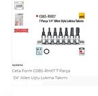 Ceta Form C08s-rhx7 7 Parça 1/4" Allen Uçlu Lokma Takımı