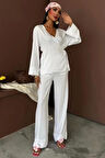 Kruvaze Model Klasik Pantolonlu Çupra Keten Takım 10191
