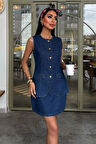 Kolsuz Yelekli Mini Etekli Denim Takım 10164