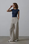 Çizgili Pamuklu Lastikli Pantolon - Bej-Lacivert