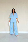 Mavi Önü Tek Düğmeli Ceket Pantolon Takım