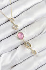Pirinç Zincir Pembe Gold Renk Zirkon Taşlı Y Kolye