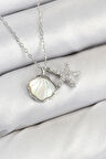 Pirinç Zirkon Taşlı İstiridye Ve Deniz Yıldızı Model Gümüş Renk Kadın Kolye