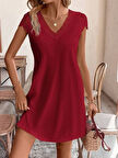 Kadın Kısa Kollu V Yakalı Viskon Elbise