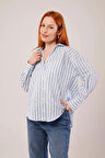Çizgili Rahat Kesim Mavi Gömlek