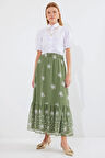 8010 Desenli Şifon Etek - Haki