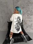 Unisex Baskılı Oversize T-Shirt - Beyaz