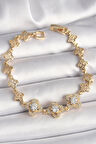 Pirinç Gold Renk Zirkon Taşlı Yonca Model Kadın Bileklik