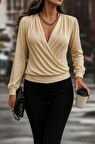 Kadın Uzun Kollu Kruvaze Yaka Sandy Bluz