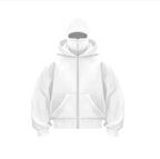 Samuray Ninja Çift Kapşonlu ZIP Fermuarlı Kanguru Çepli Tam Fermuarlı Hoodie Swetshirt - Beyaz