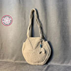 Uretti - Emine 9106 - El Örgüsü Pamuk İp Altıgen Çanta - Bej