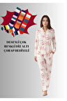 Kadın Krem Modal Pamuklu Likralı Pijama Takımı Çorap Hediyeli QP9K0R5K6R