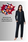 Kadın Modal Pamuklu Lacivert Puantiyeli Pijama Takımı Çorap Hediyeli QP9K0R9K2R