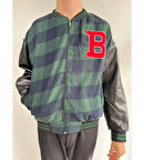 Erkek Pötikare Desen Nakışlı Kolej Ceket  Haki