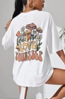 Unisex Baskılı Oversize Thirt  Beyaz