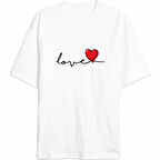 evgililer Günü İçin Özel Tasarım ove Baskılı Tshirt  Beyaz