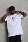 Unisex Oversize Baskılı Bisiklet Yaka Thirt  Beyaz