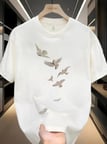 Baskılı Oversize Bisiklet Yaka Tshirt  Beyaz