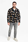 Erkek Tam Fermuarlı Desenli Polar weat – iyah ulticolor Figür Desen Yakalı, Uzun Kollu, Oversize Rahat Kalıp iyah