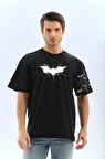 Unisex Ön Ve Kol Baskılı Oversize Tshirt  iyah