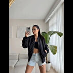 Unisex İçi Astarlı Düz Bomber Ceket  iyah