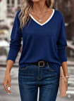 Kadın Uzun Kollu V Yakalı Viskon Iki Iplik Bluz