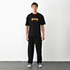 Unisex Bisiklet Yaka Baskılı Oversize Thirt  iyah