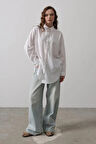 Yan Büzmeli Tunik Gömlek  Beyaz