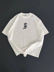 Baskılı Oversize Bisiklet Yaka Tshirt  Beyaz