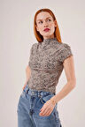 Leopar Desen Kısa Kollu Basic TShirt