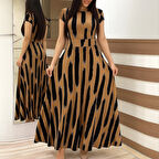 Kadın Kısa Kollu Bisiklet Yaka Puantiyeli Maksi örme Krep Elbise