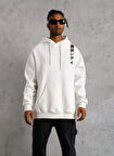 Unisex Kapşonlu Uzun Kol Baskılı weetshirt  Beyaz