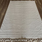 Hoom Rugs Loop Beyaz Spor Saçaklı İskandinav Halı