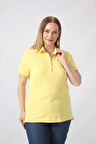 21305 KISA KOLLU BÜYÜK BEDEN LAKOST KUMAS T-SHİRT SARI
