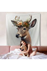 Çiçek Taçlı Geyik Portre Duvar Örtüsü-8355