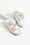 Calie Kadın Anatomik Comfort İki Bantlı Gold Detay Tokalı Esnek Yazlık Günlük Flat Sandalet Terlik