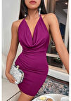 HotFlirt Enmadam Sırt Dekolteli Mini Elbise FUŞYA