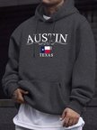 Austin Texas Harfli Baskılı Polar Moda Giyim Erkek Temel Sıcak Kapüşonlu Üst Sonbahar Spor Ti