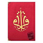 Kuranı Kerim Hafız Boy Kadife Nakışlı Fuşya