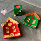 Uretti - Pınar 2572 - El Yapımı Ev Temalı Takı Tabağı ve Kare Mumluk 3'lü Dekoratif Set