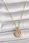 316L Çelik Gold Renk Zincir Zirkon Taşlı Kalp Model Kadın Kolye - TJ-BKO9786