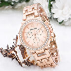 Zarif Ve Şık Özel Tasarım Zirkon Taşlı Metal Kadın Kol Saati (rose)